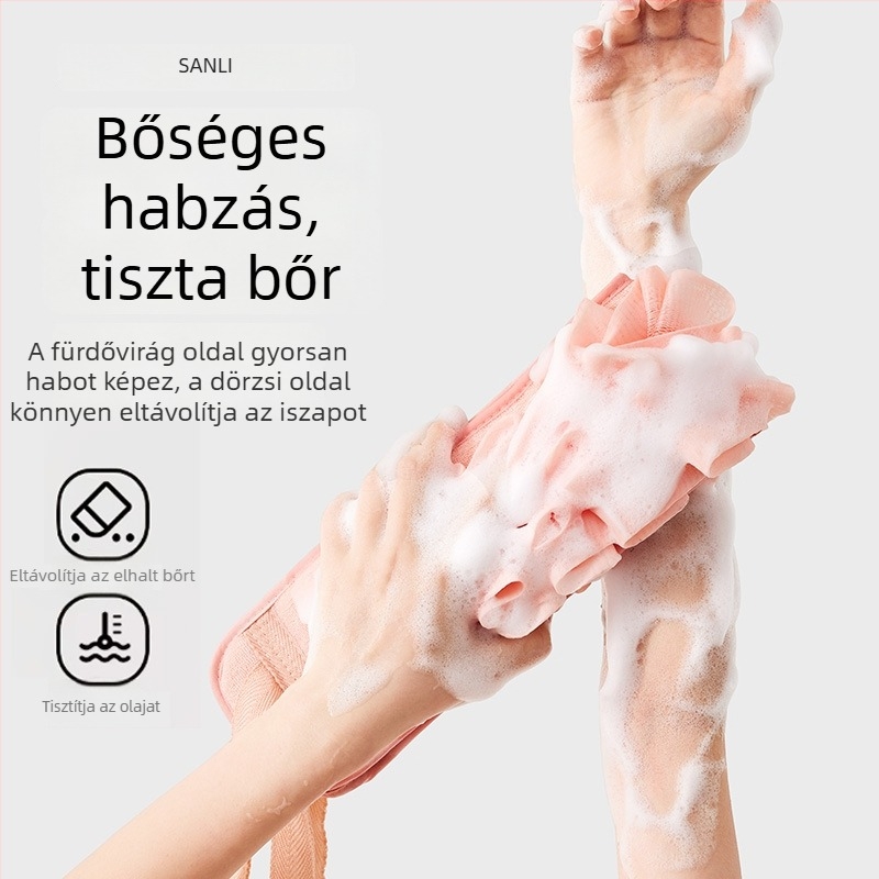 Sanli két az egyben fürdőlepedő virágos szivaccsal – hosszú hát-törölköző, kétoldalas súrolókendő