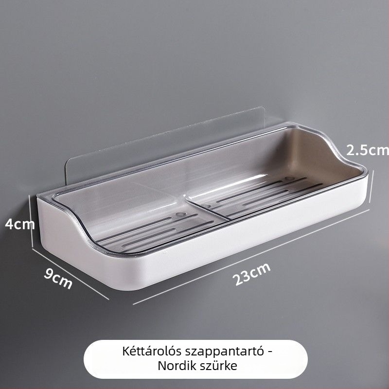 ABS anyagból készült fali szappantartó, kettős szintű lefolyópolccal