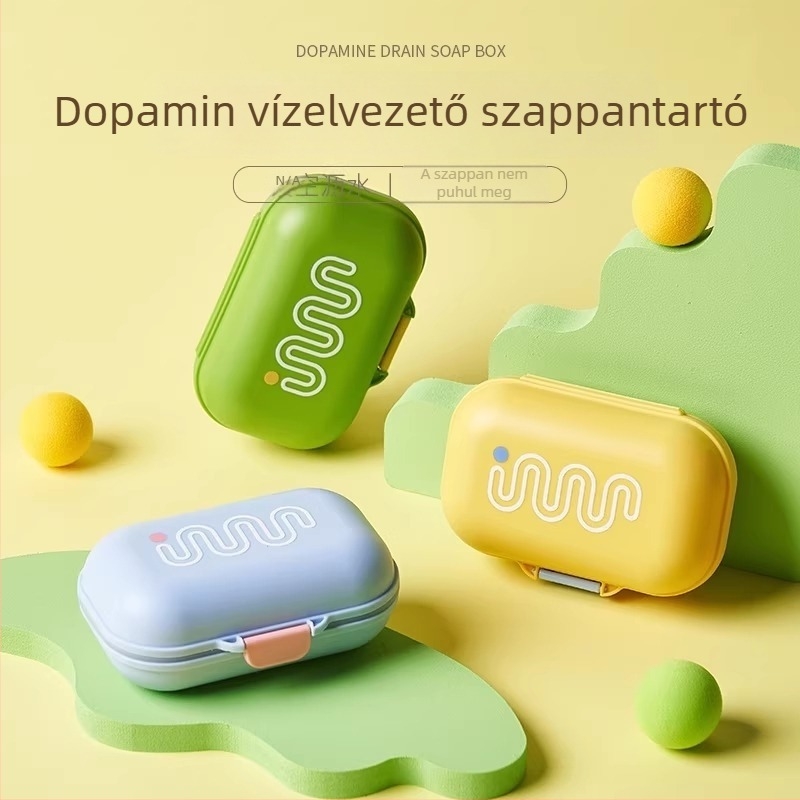 Dopamine szappan doboz fedéllel, hordozható szappan tartó lefolyónyílásokkal