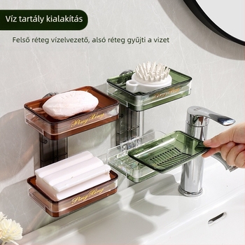 Falra szerelhető szappantartó szívókoronggal, kétszintes és fedéllel
