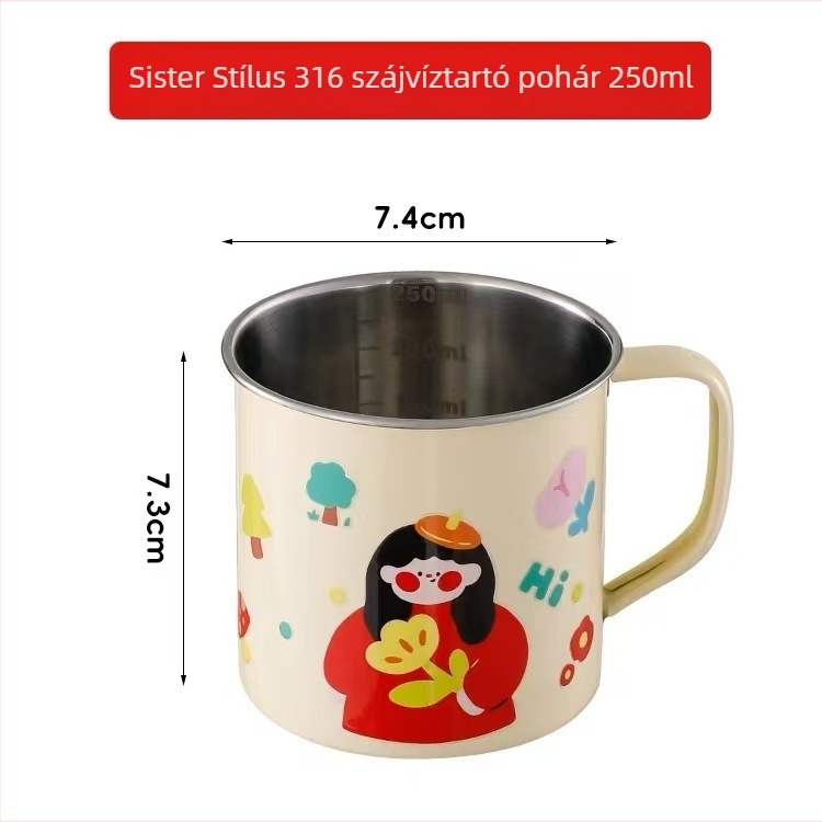 316 rozsdamentes acélból készült gyerekeknek, élelmiszer-minőségű pohár, gyerekek ivó pohara, tanuló pohár, tej pohár és szájöblítő pohár
