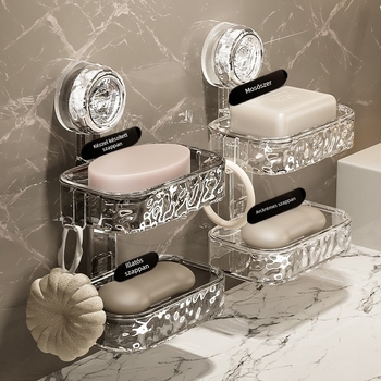 Falra szerelhető kettős szappantartó hullámos felülettel, fúrás nélkül, műanyag, márka 1111, 56 darabos csomag, testreszabható