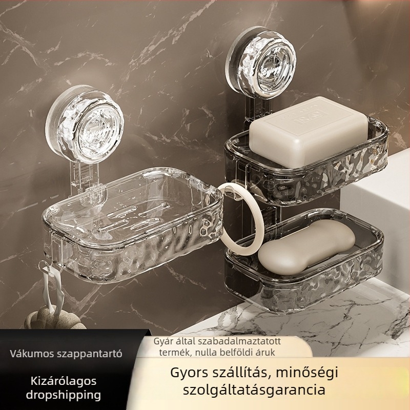 Falra szerelhető kettős szappantartó hullámos felülettel, fúrás nélkül, műanyag, márka 1111, 56 darabos csomag, testreszabható