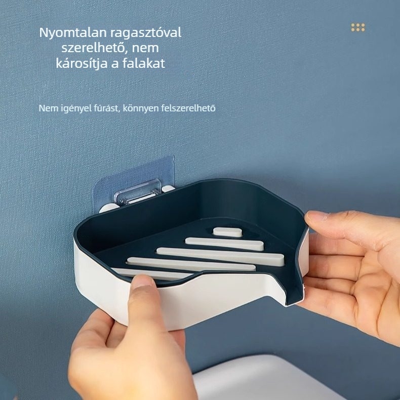 Többcélú szappantartó horoggal, nagy méretű fürdőszobához, falra szerelhető, fúrás nélküli, drenázskosárral
