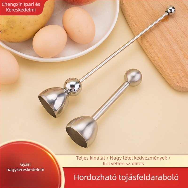 Hordozható tojásnyitó – Rozsdamentes acél, tojáshéj vágás, modern minimalist dizájn, logó nyomtatás
