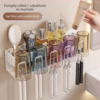 Fogkefetartó, falra szerelhető, fúrás nélkül, Space Aluminum, 2–6 rekesz, szárítás és tárolás
