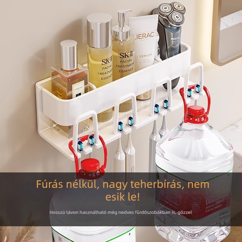 Fogkefetartó, falra szerelhető, fúrás nélkül, Space Aluminum, 2–6 rekesz, szárítás és tárolás