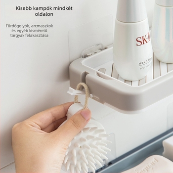ABS anyagú falra szerelhető szappantartó, fúrás nélkül, szívókorongos rögzítéssel és lefolyóval