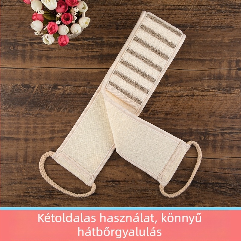 Háton exfoliáló törölköző kötővel – bambusz rost, szivacs, pamut, sisal és loofah