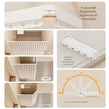 Lyuk nélküli összecsukható zuhanyfüggöny rúd, fürdőszobai válaszfal, vízálló és penészálló, kihúzható szárítórendszer, poliészter