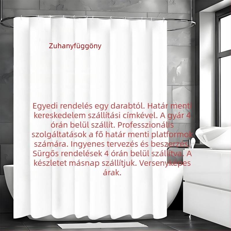Poliészter zuhanyfüggöny, vízálló, fúrás nélküli rögzítés, fürdőszobába, testreszabható minta, modern minimalista stílus