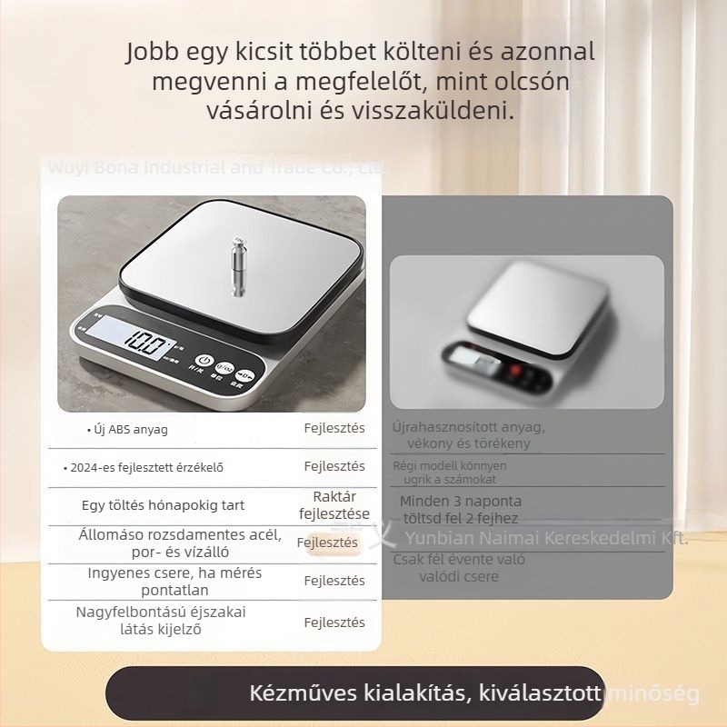 Wise a03 Konyhai elektronikus mérleg, 10 kg kapacitás, elektronikus mérés, tápegység: 2x AA vagy USB, konyhai használatra
