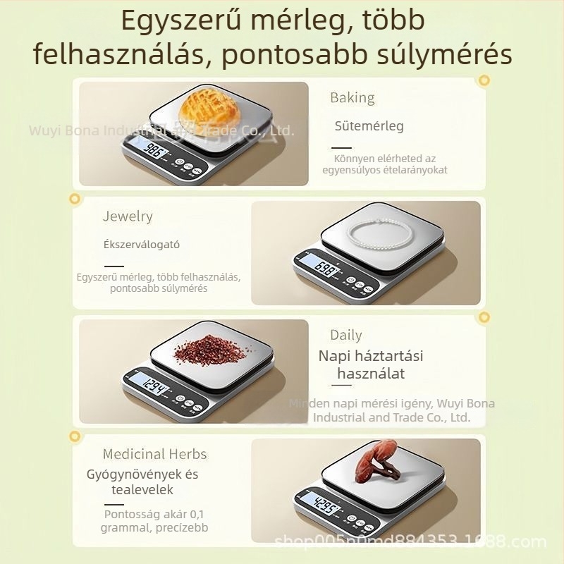 Wise a03 Konyhai elektronikus mérleg, 10 kg kapacitás, elektronikus mérés, tápegység: 2x AA vagy USB, konyhai használatra