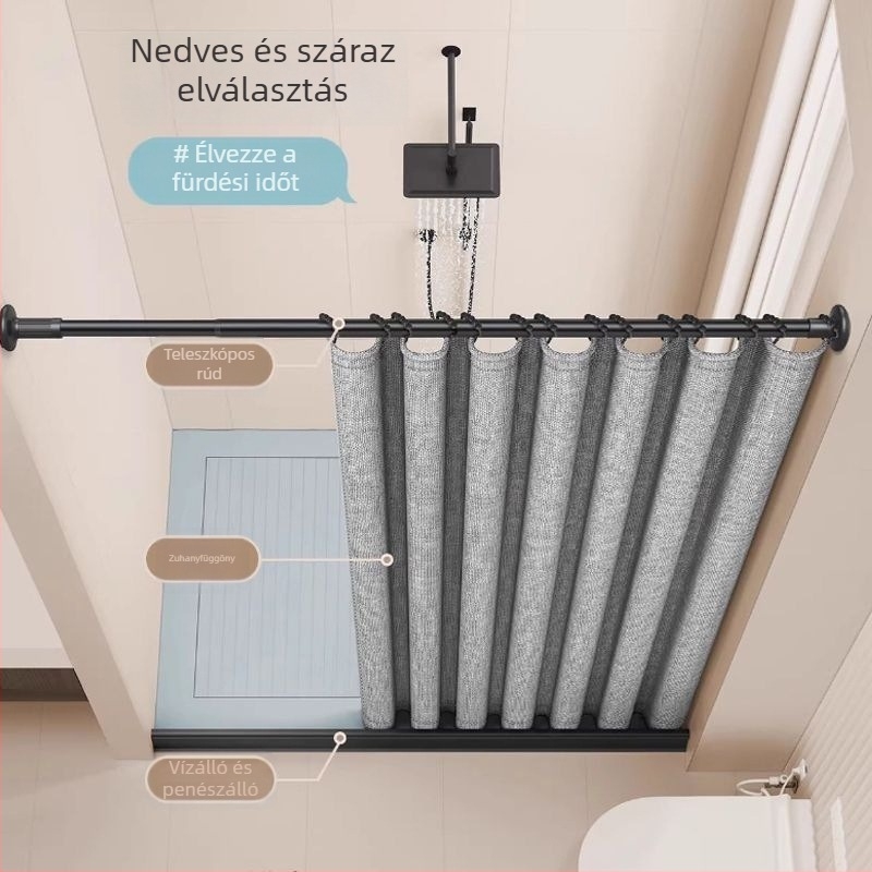 Vastag mágneses zuhanyfüggöny készlet, pamut-lin típusú szövetből, vízálló, fúrás nélküli szerelés, fürdőszobai válaszfal függöny