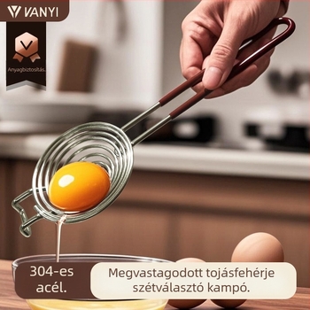 304 rozsdamentes acél tojásfehérje-szeparáló fülre akasztható kivitelben, elválasztja a fehérjét a sárgájától, babaételekhez