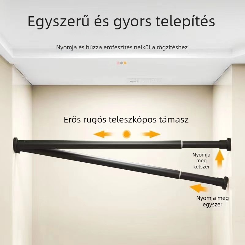 Teleszkópos gardrob- és függönyrú, kihúzható római rúddal fürdőszobához és ruhaszárításhoz