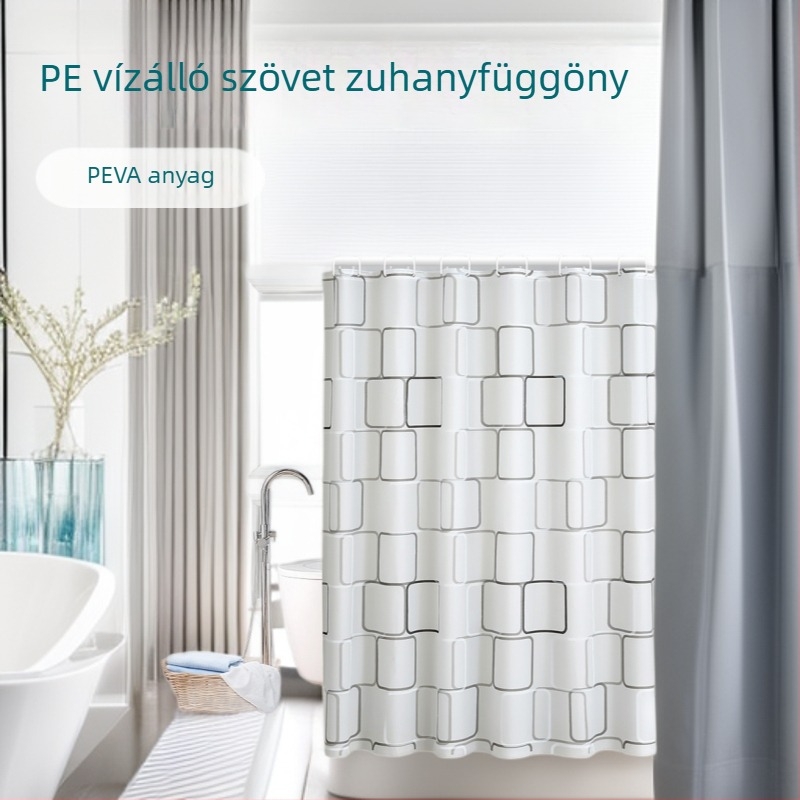 PEVA vízálló zuhanyfüggöny testreszabható logóval és nyomtatással, félátlátszó, penészmentes fürdőszobai elválasztó