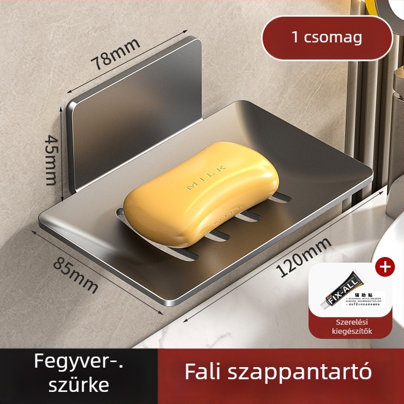 Fali fürdőszobai szappontartó szívófejjel, fúrás nélkül, szénacélból