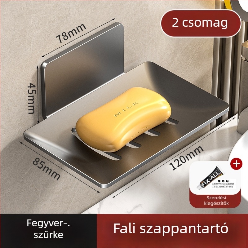Fali fürdőszobai szappontartó szívófejjel, fúrás nélkül, szénacélból