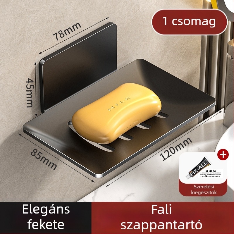 Fali fürdőszobai szappontartó szívófejjel, fúrás nélkül, szénacélból