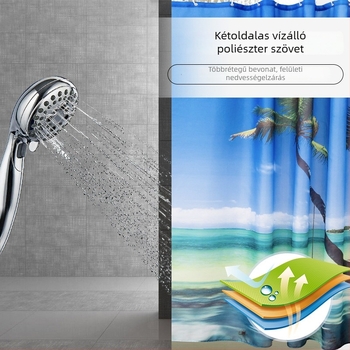 Zuhanyfüggöny digitális nyomtatással tájképi vízeséssel, poliészter anyag, új kínai stílus, testreszabható.