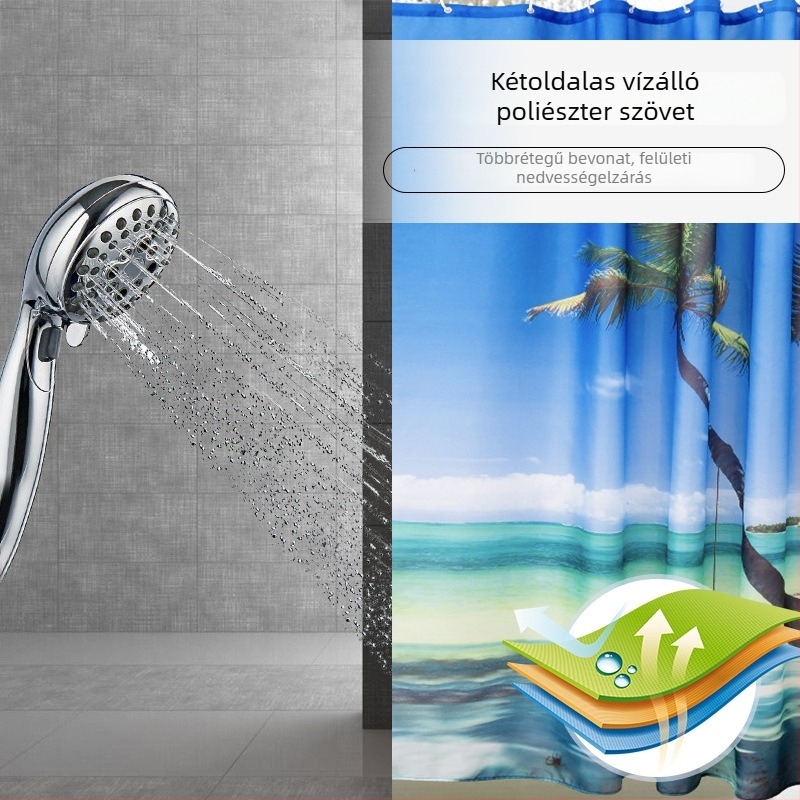 Zuhanyfüggöny digitális nyomtatással tájképi vízeséssel, poliészter anyag, új kínai stílus, testreszabható.