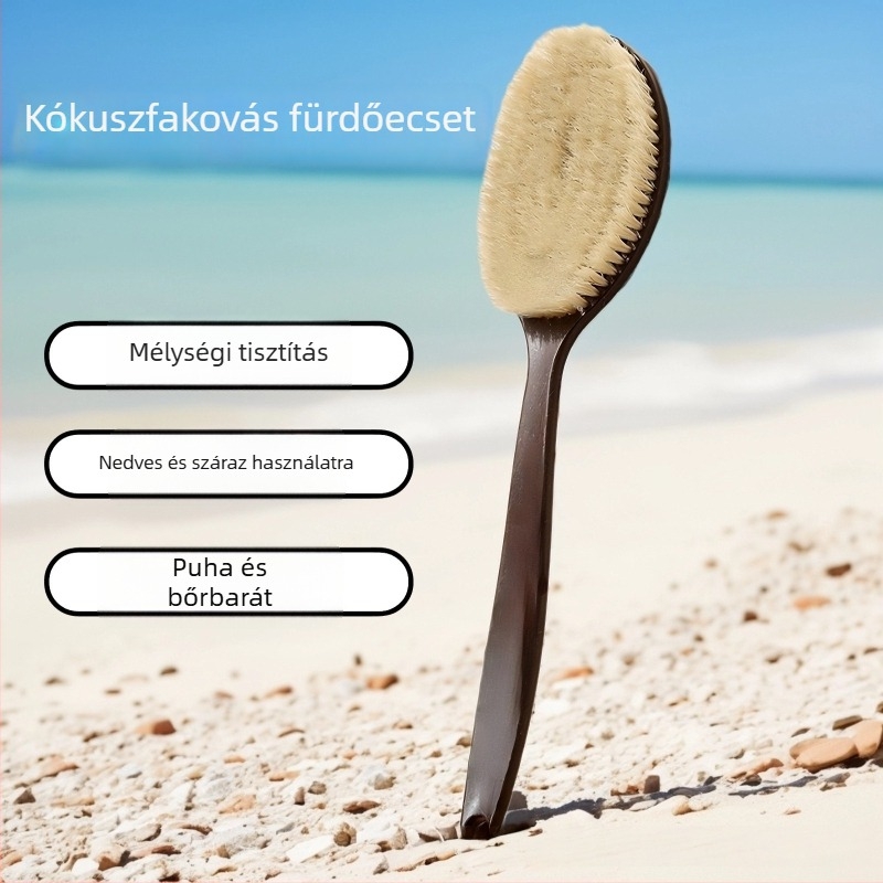 Interesting hosszú nyelű zuhanykefe kókuszrost szálakkal és puha hátmosó kefével