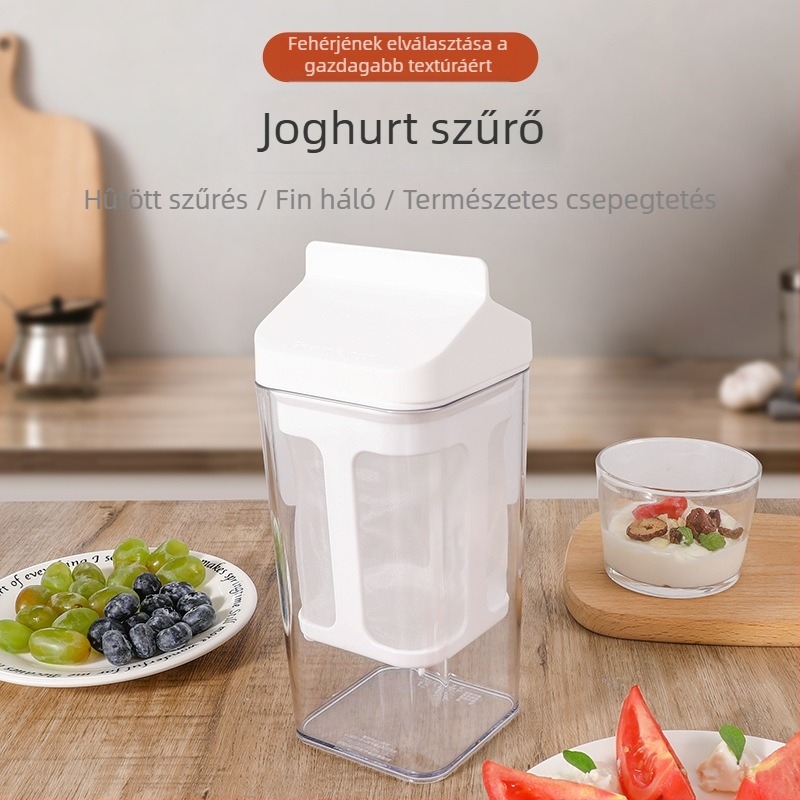 Joghurt savóleválasztó és sajt-/szója tej szűrőedény | PEARL; Anyag: tartály AS gyanta; Szűrőedény PP háló 30; Nincs elektromos áram; Modern dizájn