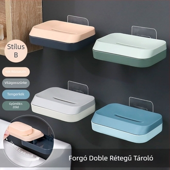 Xingliya falra szerelhető műanyag szappantartó, fúrás nélkül, kétszintes lefolyó polc