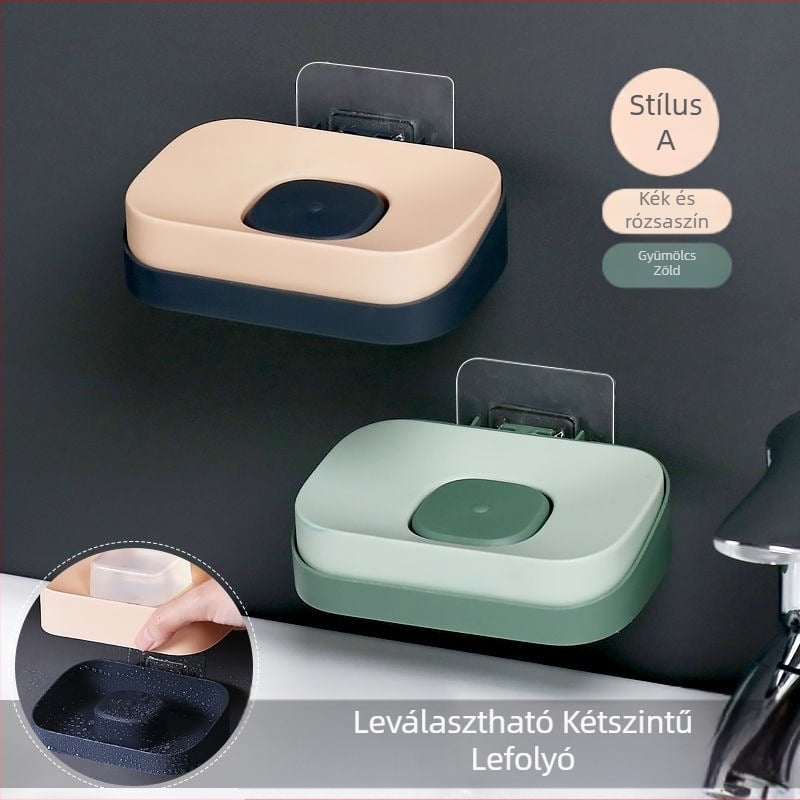 Xingliya falra szerelhető műanyag szappantartó, fúrás nélkül, kétszintes lefolyó polc