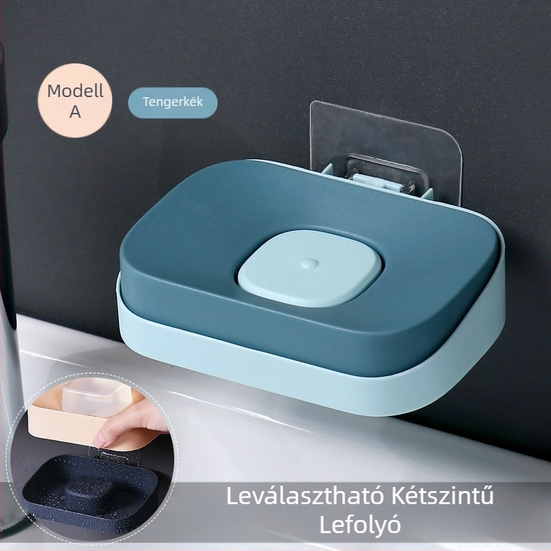 Xingliya falra szerelhető műanyag szappantartó, fúrás nélkül, kétszintes lefolyó polc