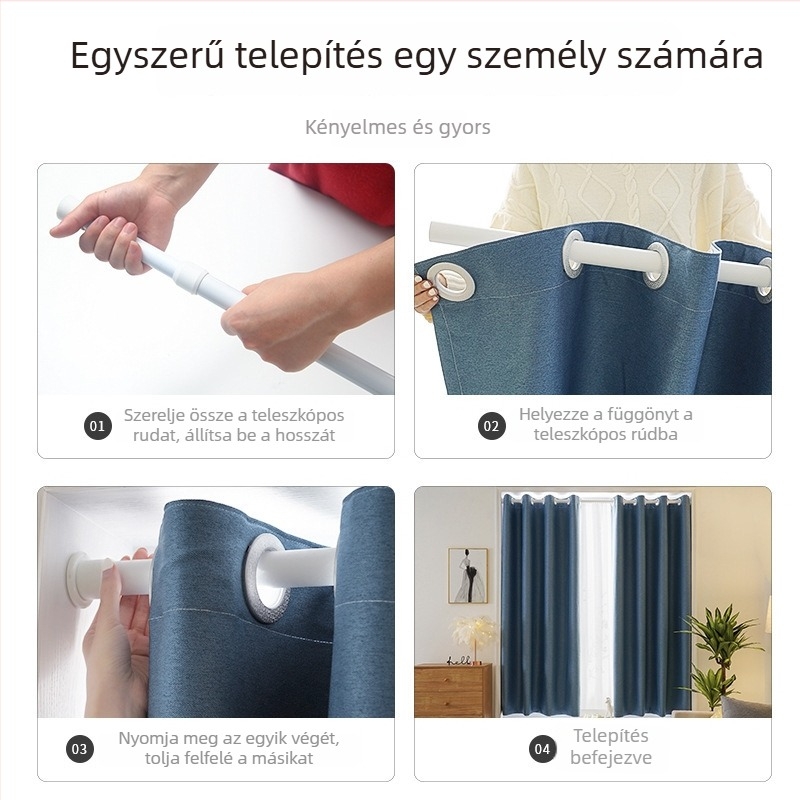 Fúrás nélkül, multifunkcionális teleszkópos függönyrú zuhanyhoz, hálószobához és szekrényhez