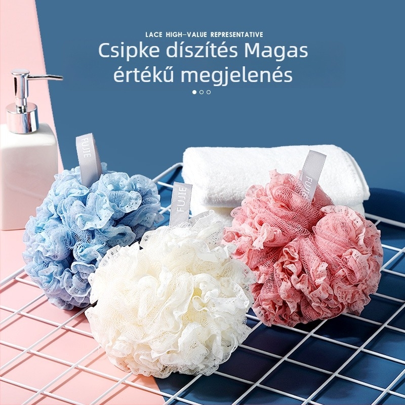 Habfürdő virágos gömb, nagyméretű puha fürdőgolyó, PE súroló, csipkés kényelem