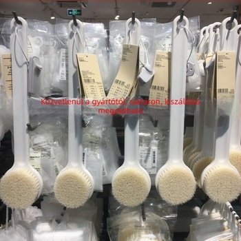 Hosszú nyelű fürdőecset nylon szálakkal és hámlasztó törölközővel