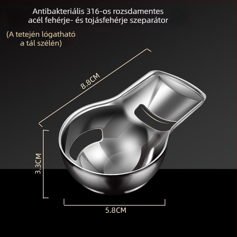 Tojásfehérje–tojássárgája szétválasztó, 316 rozsdamentes acélból, kézi működtetés, nyomtatott logóval, nordic stílus, testreszabható, babaételekhez és sütéshez