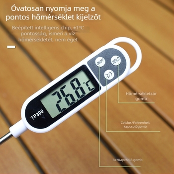 Konyhai digitális tollszonda hőmérő, rozsdamentes acél szondával, hús és grillhez