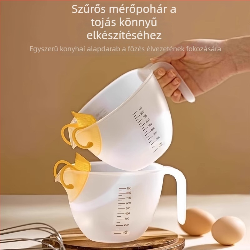 Többfunkciós graduált mérőedény szűrővel rizsöblítéséhez, tojásfolyadék szűrőhöz, tejszín felveréséhez és sütéshez