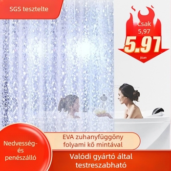 Prosperous fürdőszobai zuhanyfüggöny készlet: vastag, vízálló és penészálló, PEVA/3D EVA, kavicsos és hálós mintázat, szerelés fúrás nélkül