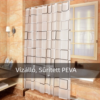 Fekete négyzet alakú zuhanyfüggöny, vízálló, vastagított, modern minimalist stílusú fürdőszobához