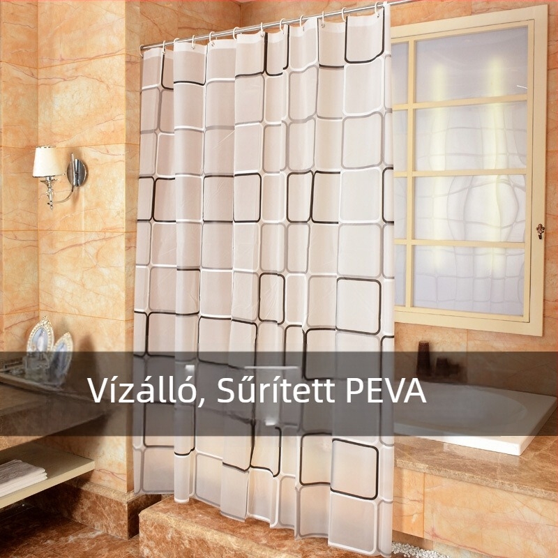 Fekete négyzet alakú zuhanyfüggöny, vízálló, vastagított, modern minimalist stílusú fürdőszobához