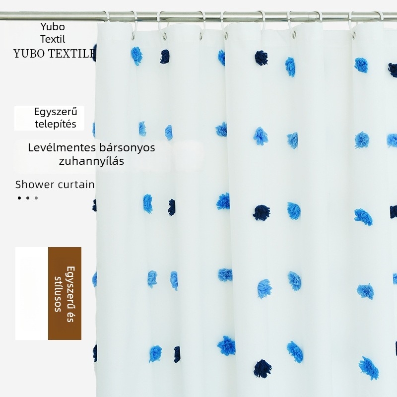 Poliészter zuhanyfüggöny metszett virág mintával, hortenzia motívummal, modern minimalist stílus, testreszabható logó, rajz és mintavétel feldolgozása