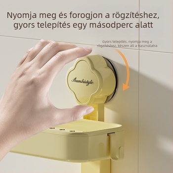 Műanyag falra szerelhető szappantartó szívóval rögzítve, vízelvezetés, kétszintes
