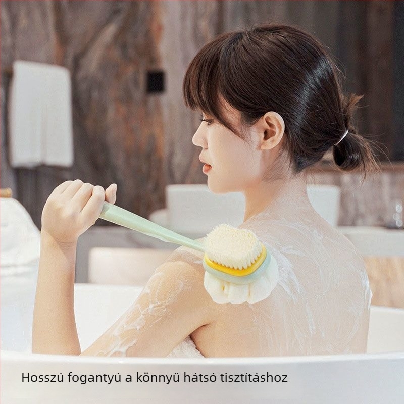 Kétoldalas fürdőecset puha sörtékkel a hát tisztításához