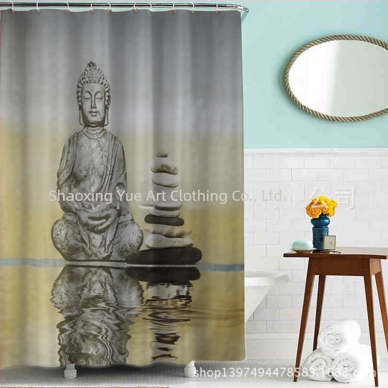Zuhanyfüggöny Buddha test motívummal, poliészter, logó nyomtatás, testre szabható, modern stílus