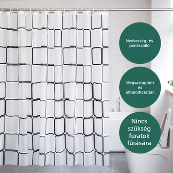 PEVA zuhanyfüggöny szett elválasztó rúddal; vízálló, gombaellenálló; nedves–száraz elválasztás; geometriai minta; modern minimalista stílus; Rongxin