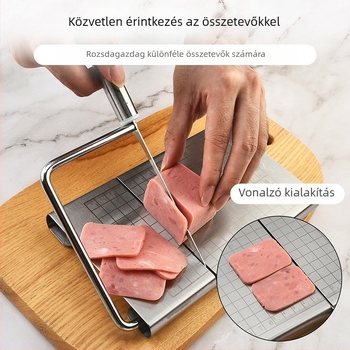 Rozsdamentes acél sajtvágó beépített skálával és vaj-sajt elválasztóval, konyhai zöldségek és gyümölcsök szeletelésére