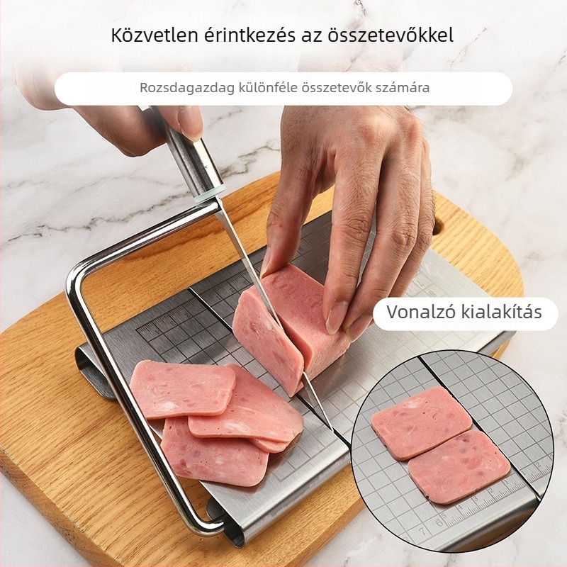Rozsdamentes acél sajtvágó beépített skálával és vaj-sajt elválasztóval, konyhai zöldségek és gyümölcsök szeletelésére