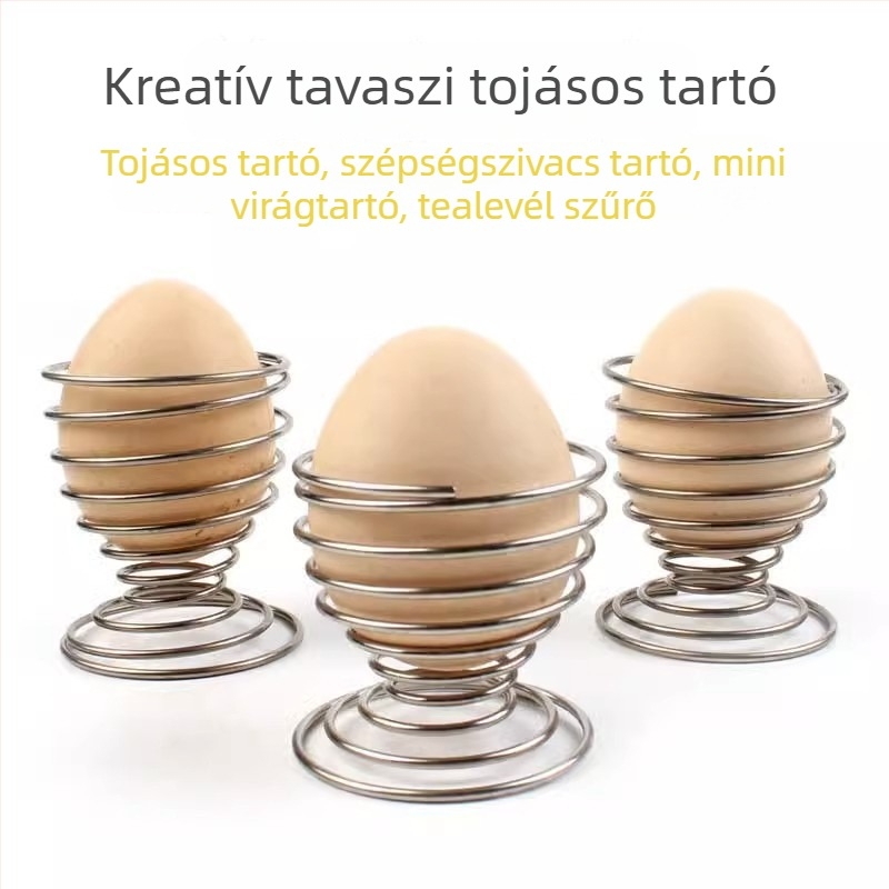 Rozsdamentes acél tojás tartó rugóval, teppanyaki és gőzölt tojásokhoz