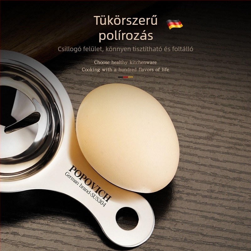 Tojásfehérje és tojássárgája szétválasztó – 304-es rozsdamentes acél, Popovich márka, logó nyomtatva, testreszabható feldolgozás