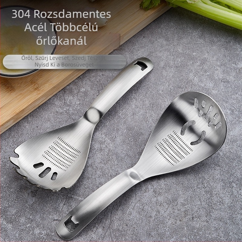 Többfunkciós evőkanál tojássárgáját és fehérjét szétválasztóval és üvegnyitóval, 304-es rozsdamentes acél